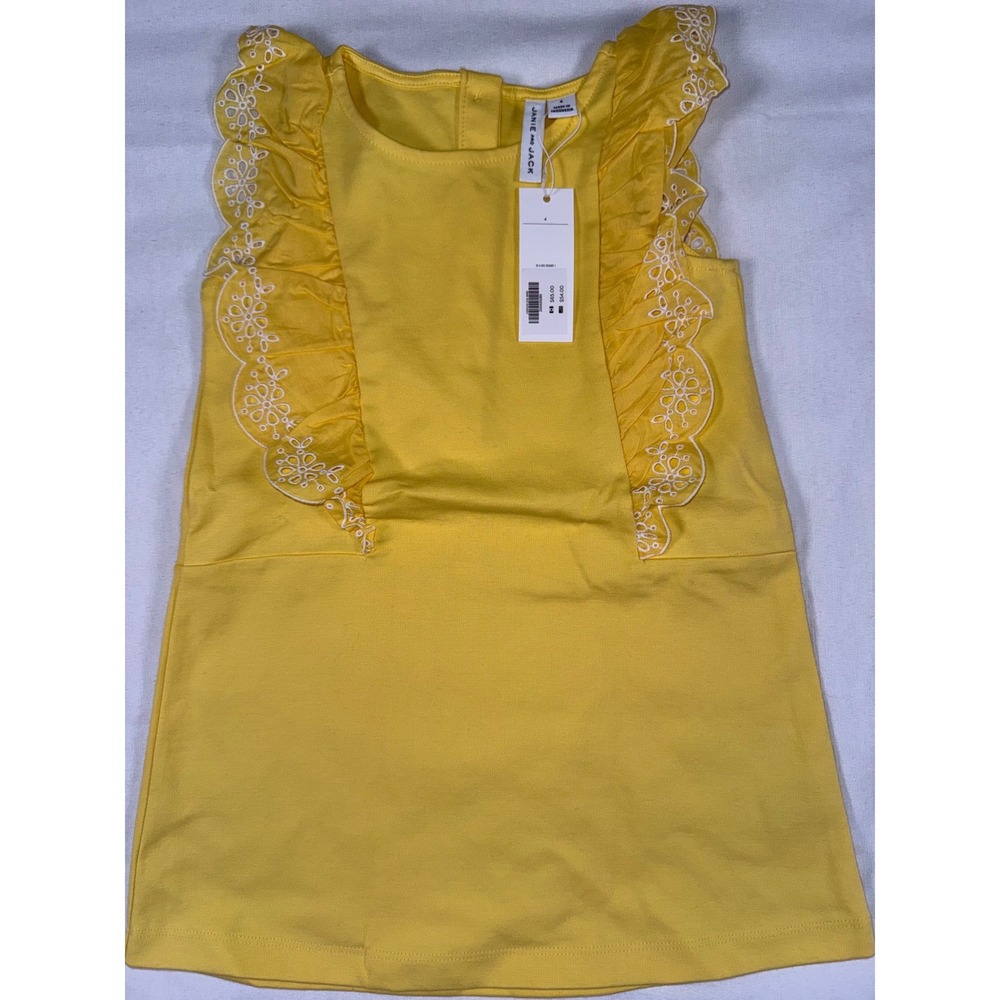 Janie and Jack Girls Yellow Eyelet Ruffle Sleeveless Dress Size 4 NWT‎ 200435285